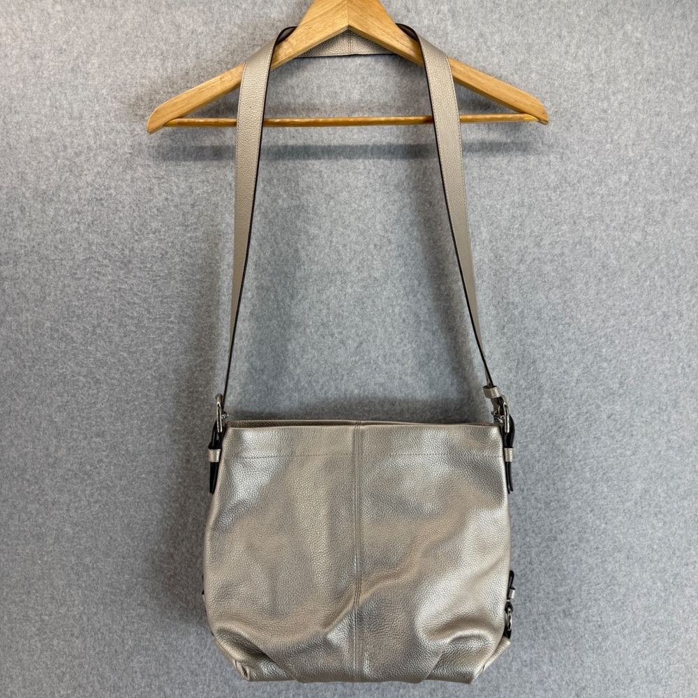 Coach F15064 Metallic Silver Pebbled Leather Bag Shoulder  Hobo‎ Designer Womens